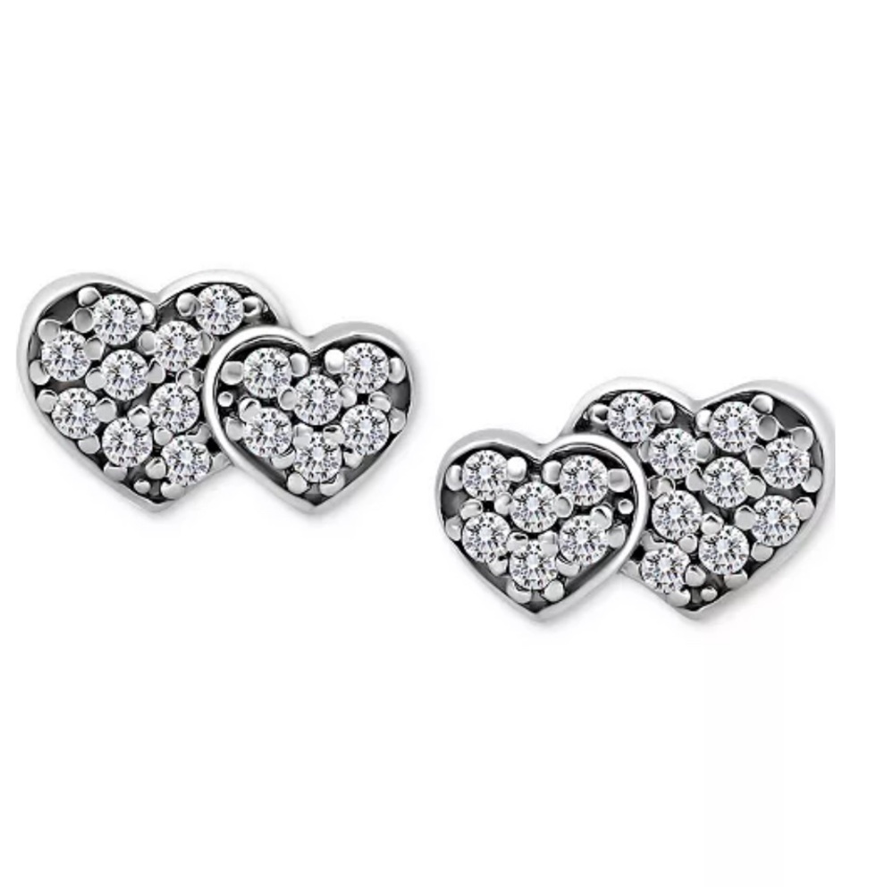 NWT Giani Bernini Double Heart Sterling Silver CZ Stud Earrings
